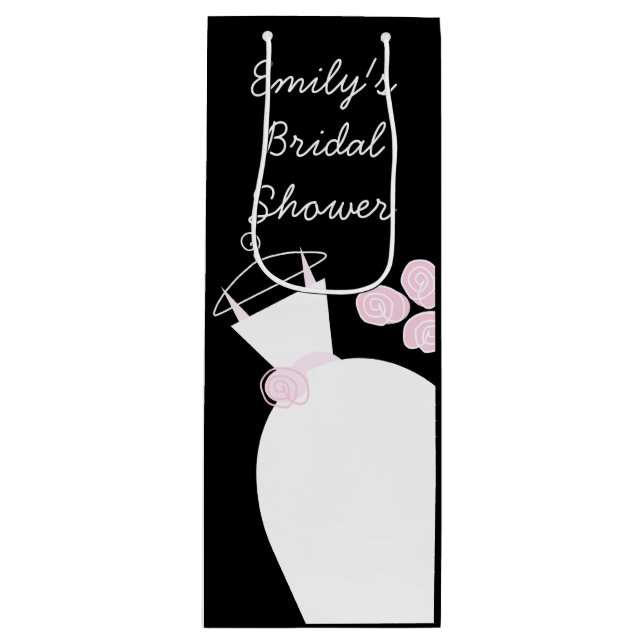 Wedding Gown Pink Bridal Shower black wine Wine Gift Bag (Front)