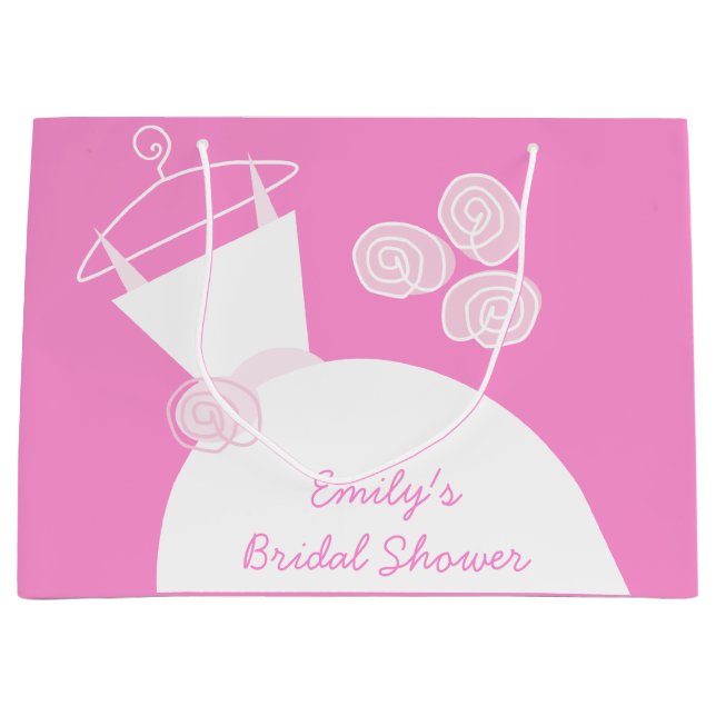 Wedding Gown Pink Bridal Shower large Gift Bag (Front)