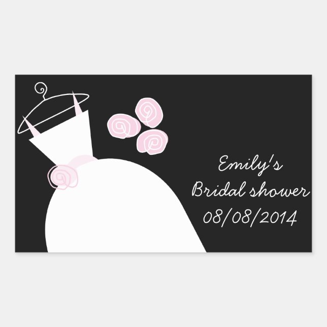 Wedding Gown Pink Bridal Shower rectangle black Rectangular Sticker (Front)
