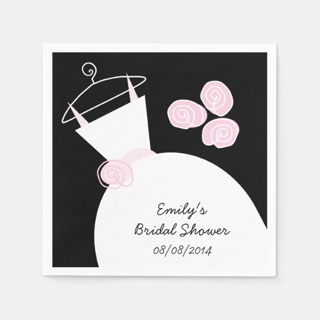 Wedding Gown Pink bridal shower 'Text' black Napkins (Front)