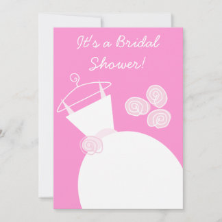 Wedding Gown Pink bridal shower white back Invitation