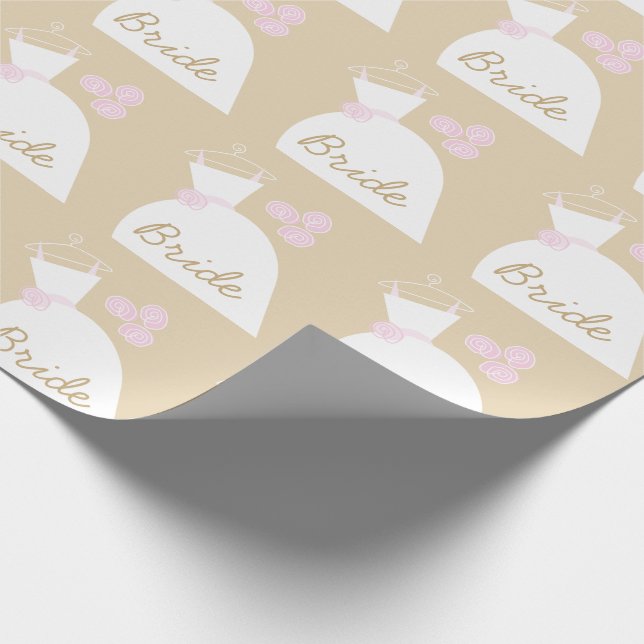 Wedding Gown Pink 'Bride' beige Wrapping Paper (Corner)
