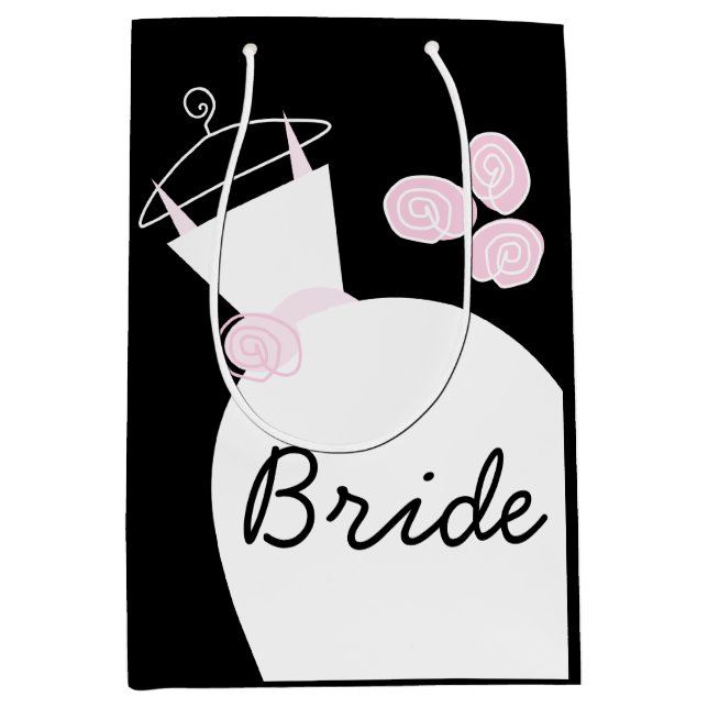 Wedding Gown Pink Bride gift bag black medium (Front)