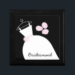 Wedding Gown Pink 'Bridesmaid' black Gift Box<br><div class="desc">Pretty bridal themed gift box in shades of pink featuring a stylised wedding gown and flowers on a black background. A customizable design for you to personalise with your own text,  pictures and ideas. Artwork created by Jess Perry.</div>