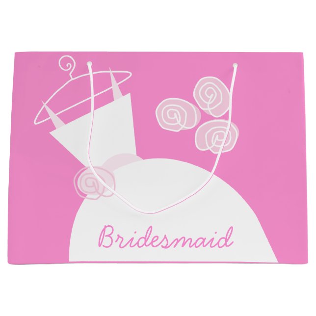 Wedding Gown Pink Bridesmaid large Gift Bag (Front)