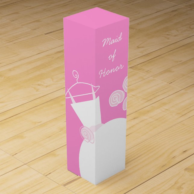 Wedding Gown Pink Maid Honor wine box (Front)