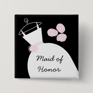 Wedding Gown Pink 'Maid of Honor' black square Button