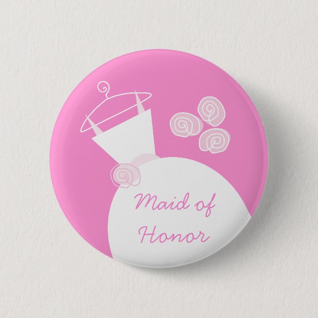 Wedding Gown Pink 'Maid of Honor' button (Front)