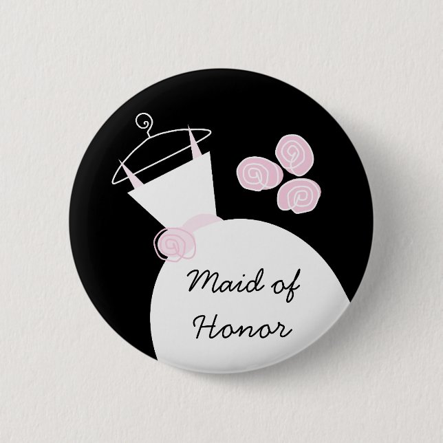 Wedding Gown Pink 'Maid of Honor' button black (Front)