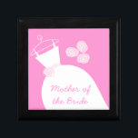 Wedding Gown Pink 'Mother of the Bride' Jewelry Box<br><div class="desc">Pretty bridal themed gift box in shades of pink featuring a stylised wedding gown and flowers. A customizable design for you to personalise with your own text,  pictures and ideas. Artwork created by Jess Perry.</div>