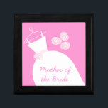 Wedding Gown Pink 'Mother of the Bride' Jewelry Box<br><div class="desc">Pretty bridal themed gift box in shades of pink featuring a stylised wedding gown and flowers. A customizable design for you to personalise with your own text,  pictures and ideas. Artwork created by Jess Perry.</div>