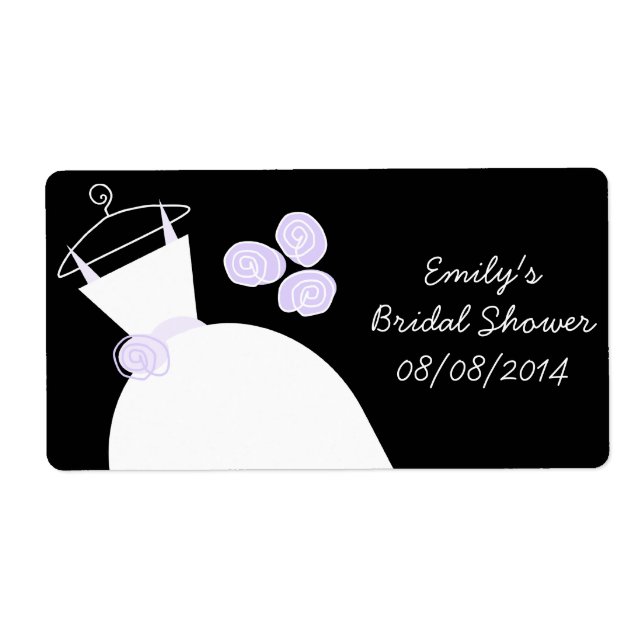 Wedding Gown Purple Bridal Shower black horizontal Label (Front)