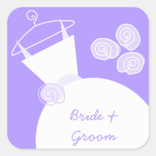 Wedding Gown Purple 'Bride and Groom' square Sticker