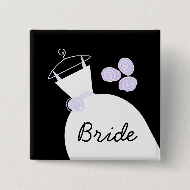 Wedding Gown Purple 'Bride' black square Button (Front)