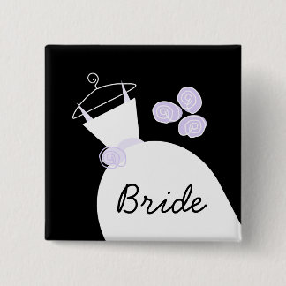 Wedding Gown Purple 'Bride' black square Button