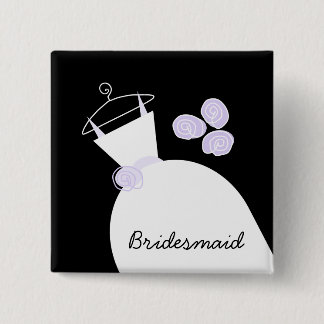 Wedding Gown Purple 'Bridesmaid' black square Pinback Button
