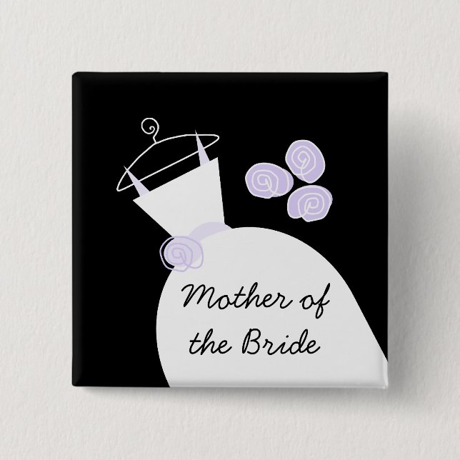 Wedding Gown Purple 'Mother of the Bride' black Pinback Button (Front)