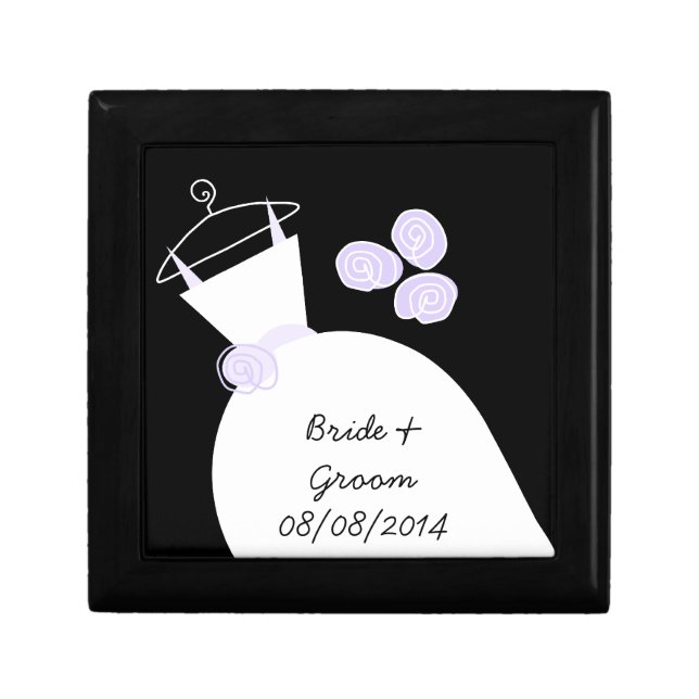 Wedding Gown Purple 'Names Date' black gift box (Front)