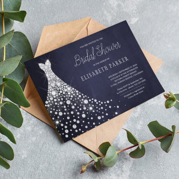 Wedding Gown Rustic Navy Bridal Shower Invitation by invitations_kits at Zazzle