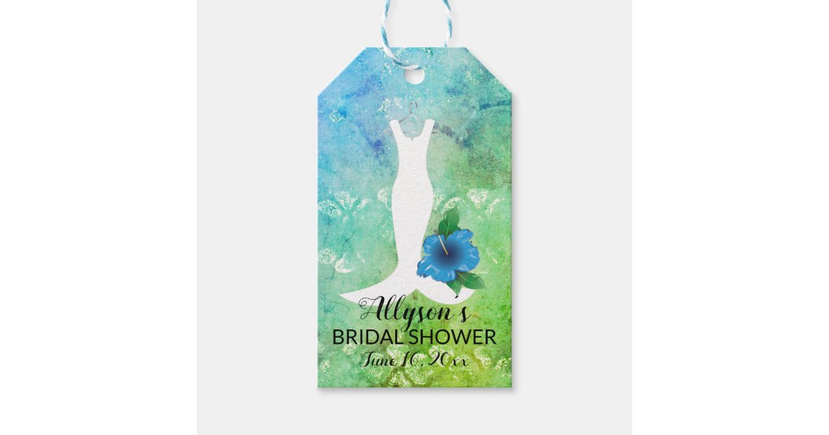 Wedding Gown Tropical Themed Bridal Shower Gift Tags | Zazzle