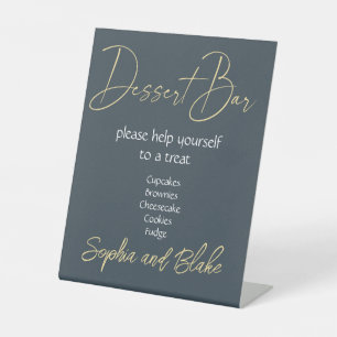 Wedding Gray and Gold Dessert Bar Pedestal Sign