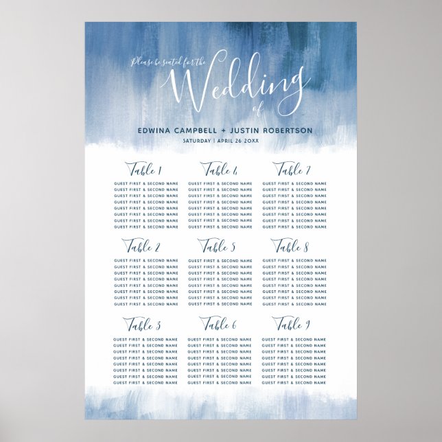 Wedding gray blue abstract table plan poster (Front)