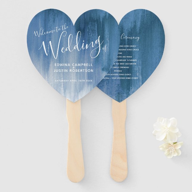 Wedding gray blue modern tinted art program fans (Front and Back)