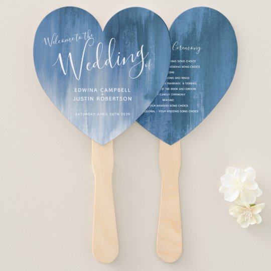 Wedding Gray Blue Modern Tinted Art Program Fans Zazzle Com