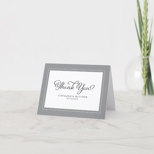 Wedding Gray White Modern Chic Borders Stylish Thank You Card