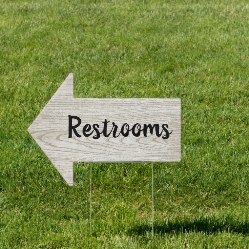 Wedding  Gray Wood Directional Arrow Restrooms Sign