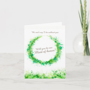 Wedding green art will you be our maid of honor? invitation