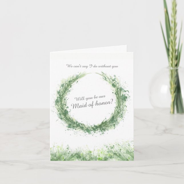 Wedding green art will you be our maid of honor? invitation (Front)
