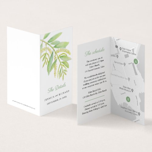 Wedding green eucalyptus event schedule and map