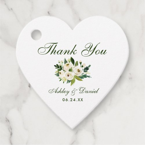 Wedding Green Floral Gold Thank You Heart Favor Tags