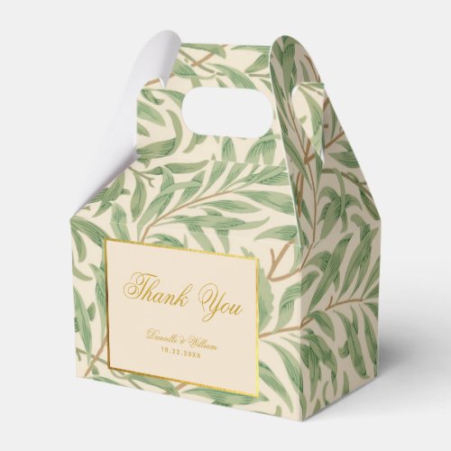 Wedding Green Leaves Morris Calligraphy Faux Gold Favor Boxes