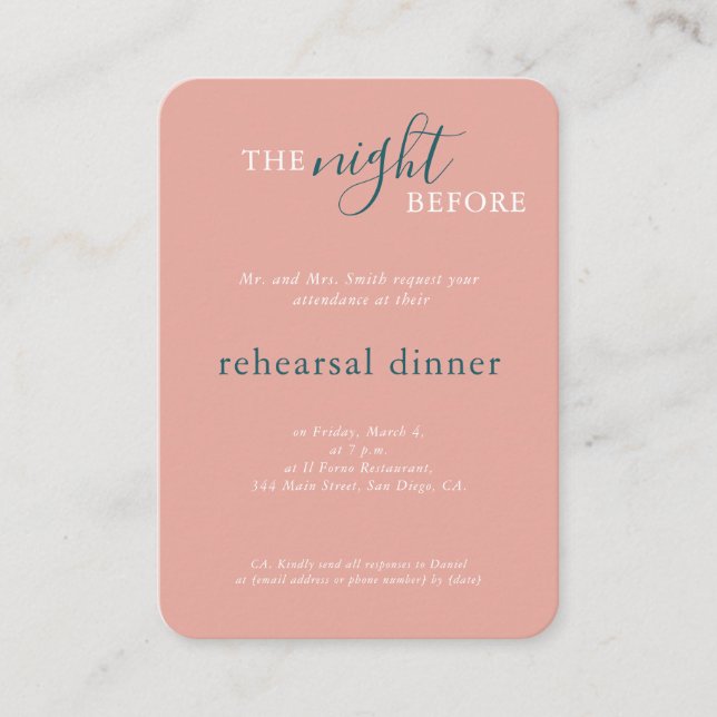 Wedding Green Pink Monogram Rehearsal Dinner Enclosure Card (Front)