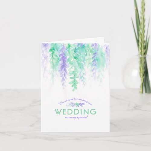 Wedding green purple flowers thank you photo card