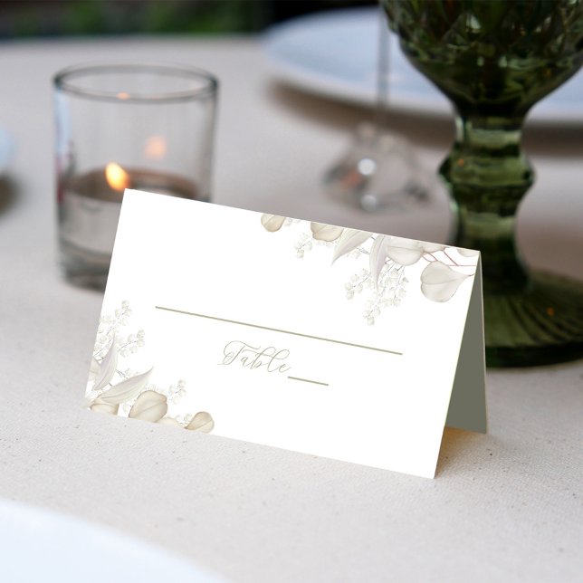 Wedding Green Watercolor Reception Seating  Place Card (Sage green foliage calligraphy script table number card.)