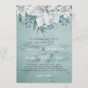 Wedding Green Watercolor White Floral Accents Invitation