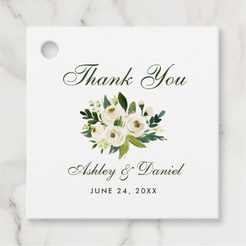 Wedding Green White Floral Gold Thank You Favor Tags