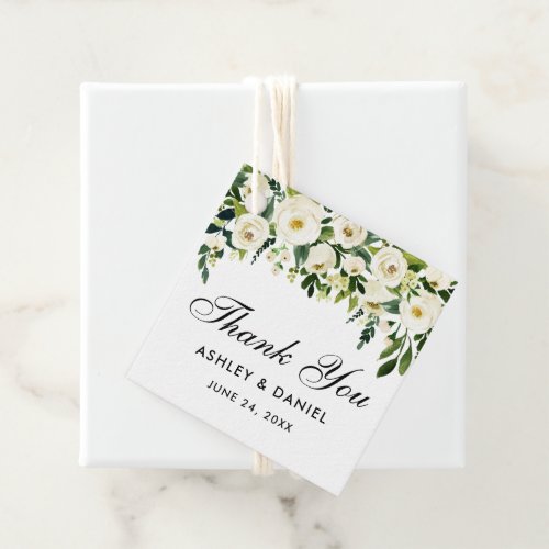 Wedding Green White Floral Thank You Favor Tags
