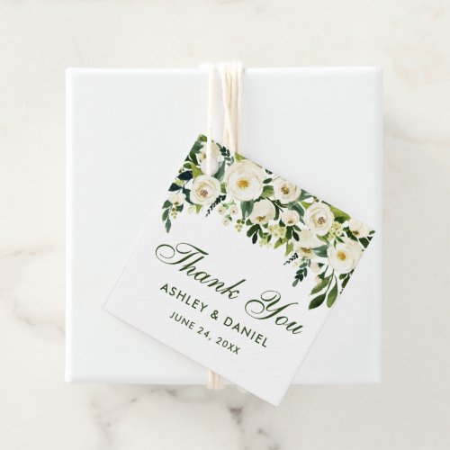 Wedding Green White Floral Thank You Gold Favor Tags