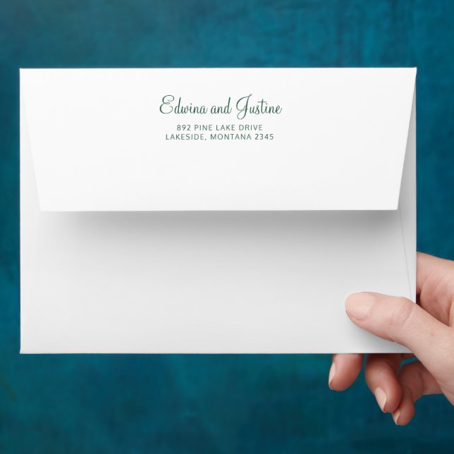 Wedding green white snow and text reply address  envelope (Hand)
