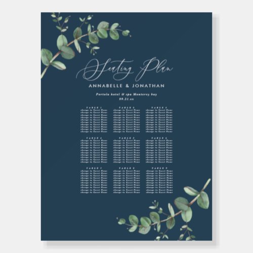 Wedding greenery Eucalyptus blue seating plan Foam Board