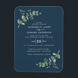 Wedding greenery Eucalyptus botanical navy blue Magnet<br><div class="desc">Eucalyptus Greenery foliage modern minimal elegant contemporary garden party Wedding magnet invite. Simple contemporary botanical design. Sage green,  navy blue,  black and white elegant modern colorway suits spring,  summer fall,  autumn and whiter wedding ceremonies.</div>