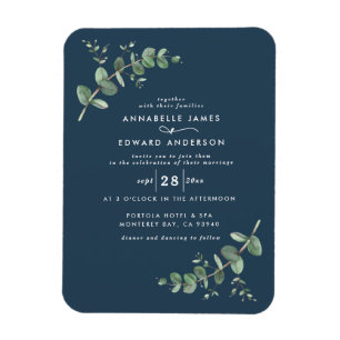 Wedding greenery Eucalyptus botanical navy blue Magnet