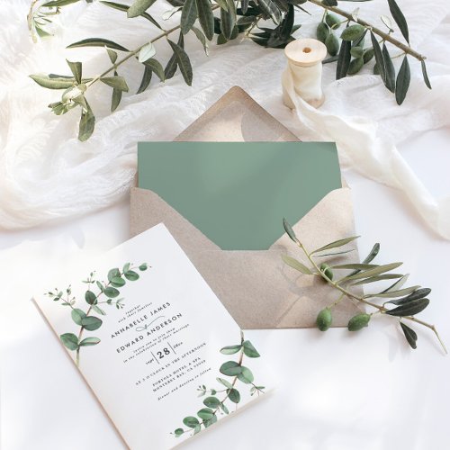 Wedding greenery Eucalyptus botanical sage green Invitation