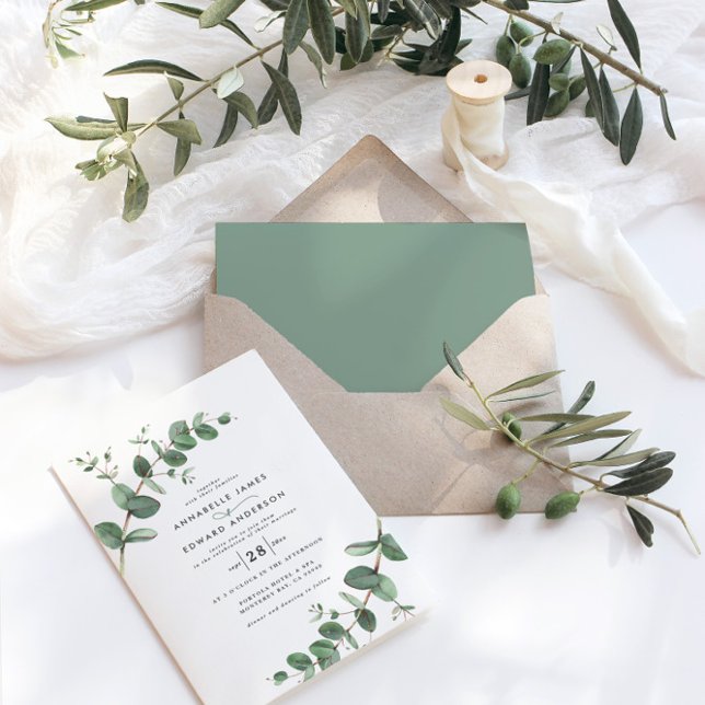 Wedding greenery Eucalyptus botanical sage green Invitation (Creator Uploaded)