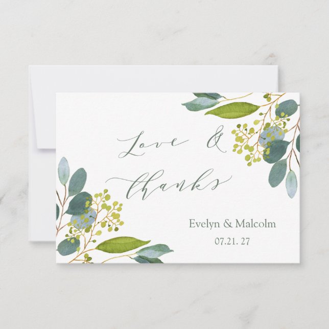Wedding greenery, eucalyptus thank you card (Front)
