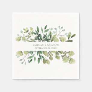Wedding Greenery Eucalyptus Watercolor Names Date Napkins